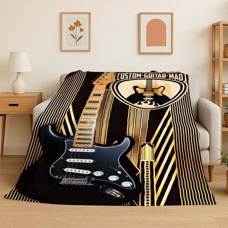 레트로 펜더 기타 로고 악기 음악 소프트 플란넬 담요, - Musical Instrument Logo 리뷰 및 가격