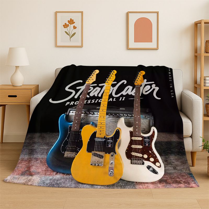 레트로 펜더 기타 로고 악기 음악 소프트 플란넬 담요, - Musical Instrument Logo 리뷰 및 가격