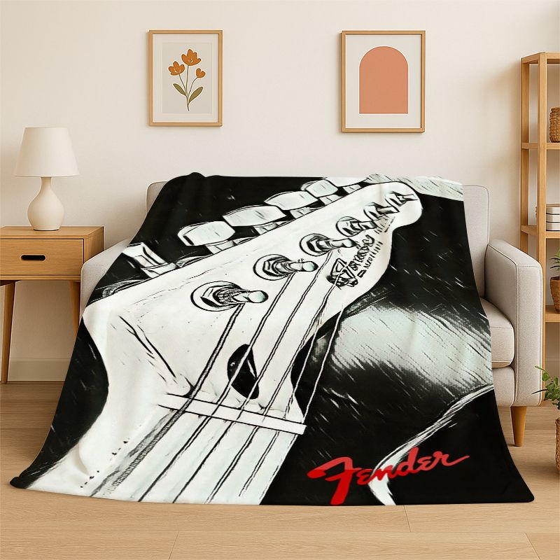 레트로 펜더 기타 로고 악기 음악 소프트 플란넬 담요, - Musical Instrument Logo 리뷰 및 가격