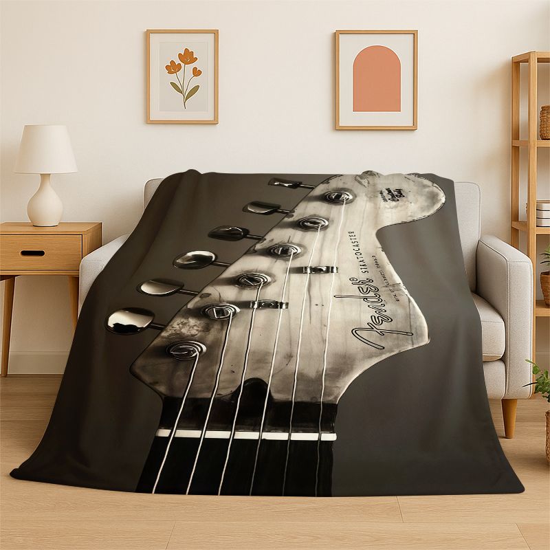 레트로 펜더 기타 로고 악기 음악 소프트 플란넬 담요, - Musical Instrument Logo 리뷰 및 가격