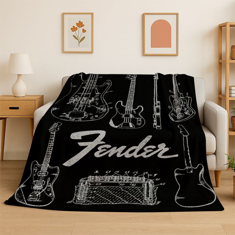 레트로 펜더 기타 로고 악기 음악 소프트 플란넬 담요, - Musical Instrument Logo 리뷰 및 가격