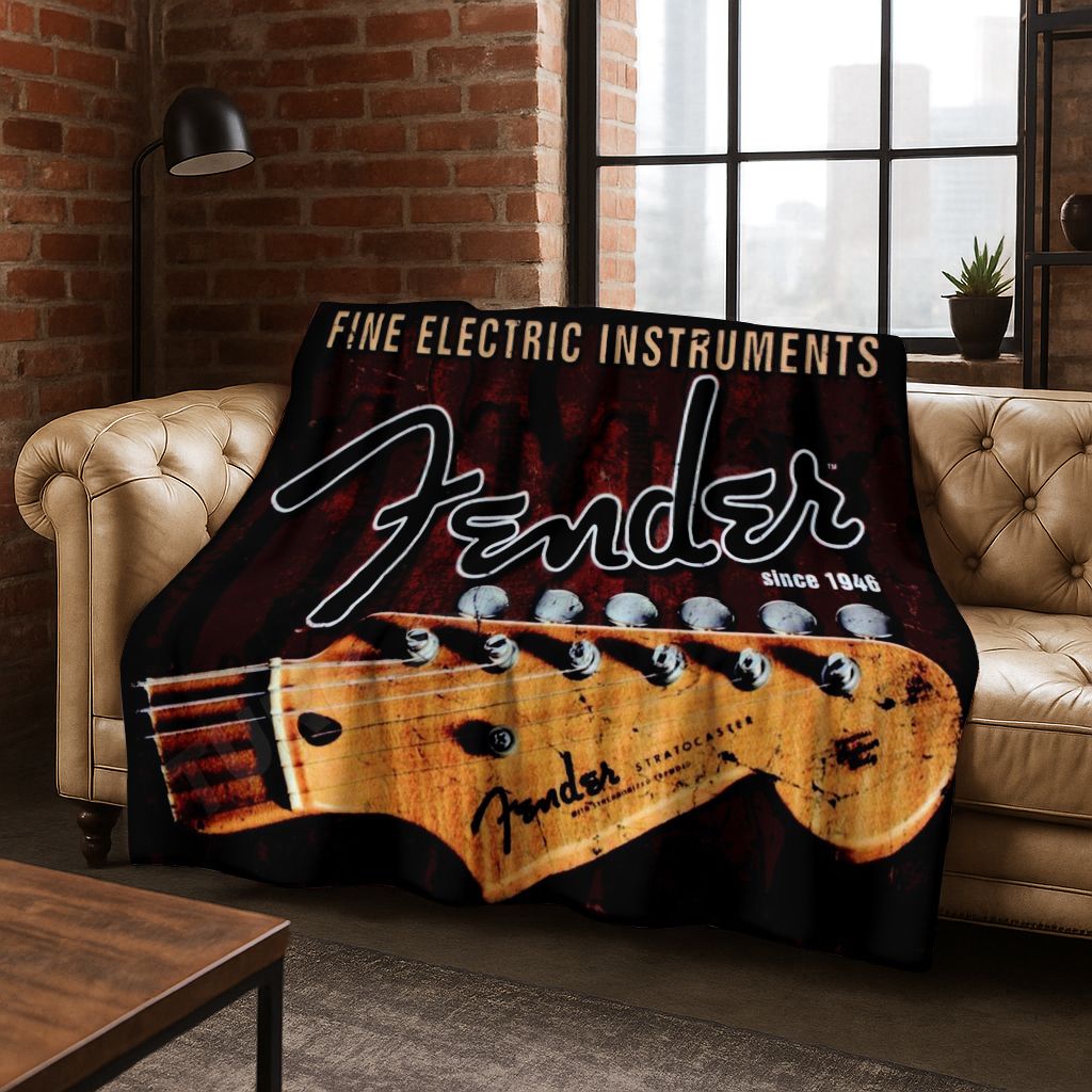 패션 펜더 로고 기타 음악 악기 아트 플란넬 담요, 집 - Musical Instrument Logo 리뷰 및 가격
